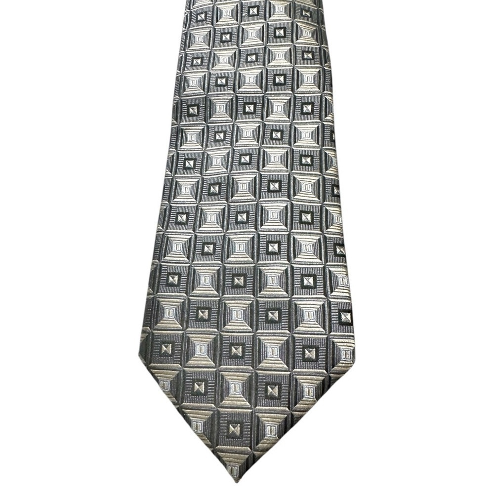 NWT Pronto Uomo Couture- Silver Square Print Tie